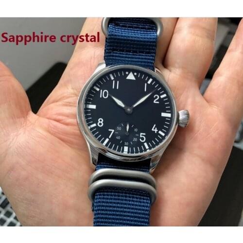 Sapphire crystal 44mm GEERVO black dial Asian 6498 17 jewels Mechanical movement mens watch luminous Mechanical watches g21-20