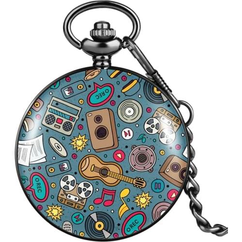 Chic Graffiti Pattern Retro Steampunk Pocket Watch Quartz Quiet Dial Practical Pendant Necklace Clock Gift For Daughter Son