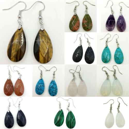 Tigers Eye Unakite Howlite Crystal Malachite Goldstone Opal Blue Sand Volcanic rocks Beads Dangle Earring Pair WFH437