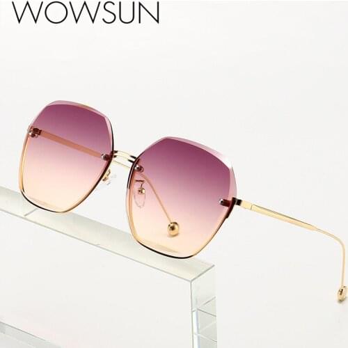 WOWSUN Design Fashion Lady Sun glasses Rimless Women Sunglasses Vintage Alloy Frame Classic Brand Designer Shades Oculos