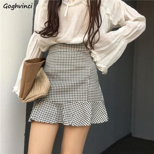 Skirts Women Plaid Ruffles Trumpet Elegant Slim Bodycon Office Ladies Casual Empire Ulzzang Chic Popular Daily New Womens Skirt