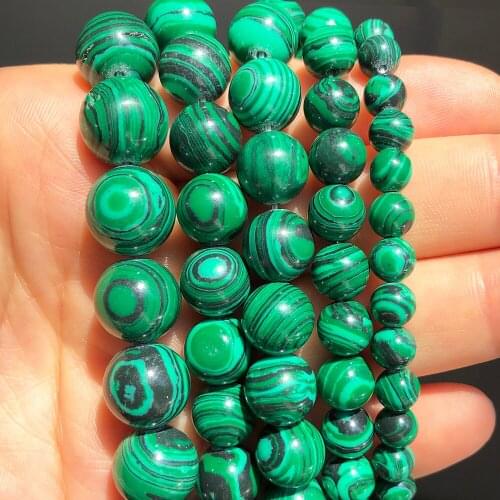 Green Malachite Stone Beads Round Loose Spacer Beads For DIY Jewelry Making 4 6 8 10 12mm Bracelet Charms Accessories 15''Inches