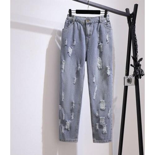 Plus size womens autumn loose high waist jeans straight wide leg pants 6XL 7XL 8XL 9XL 10XL simple casual cotton blue trousers