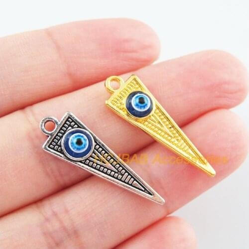 18Pcs Gold Tibetan Silver Tone Triangle Eye Resin Charms Pendants 9x28.5mm