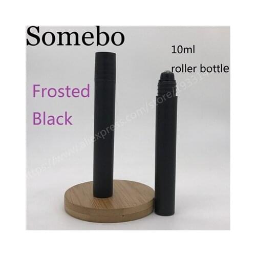 200pcs/lot Empty Frosted Black Plastic Essential oil Roll On Bottle Vials with steel metal roller ball for perfume aromatherap