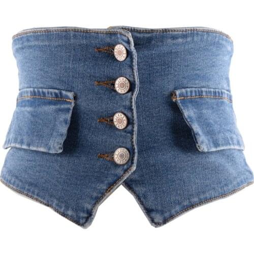 2021 Brand Designer Women WIde Corset Belt Denim Elastic Waist Belt Double-faced Jean Fabric Spring Summer Shirt Cinch Waistband