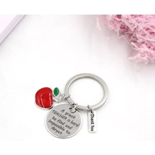 2021 Stainless Steel Engraved Charms Key Ring Thank you Teacher Keychain Jewelry Gifts For Teachers