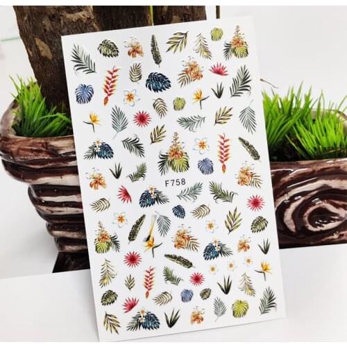 3D Nail Stickers Tropical Plant Sycamore Leaf Grass Stickers for Nails Self-Adhesive Design Manicure Decals Nail Art Decoration
