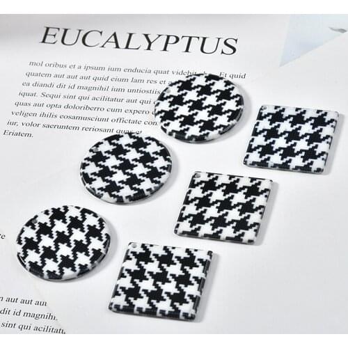 Black and white color geometric round/square shape 40pcs/lot acrylic charms diy jewelry necklace/earrings for women accessory