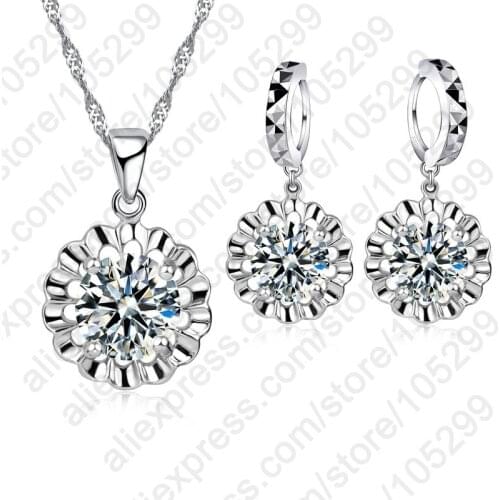 Free Shipping Fashion Tiny Cute 925 Sterling Silver Necklaces Trendy Cubic Zirconia Pendant Jewelry Sets For Womens Jewelry