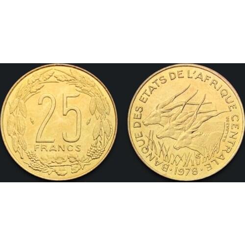 Central African 25 Francs Bighorn Impala 1978 Genuine Original Coins 100% Real Issuing Collection Coins Unc Africa