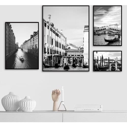 Black White Venice City Bridge Landscape Canvas Painting Nordic Posters And Prints Wall Art Pictures For Living Room Home Decor