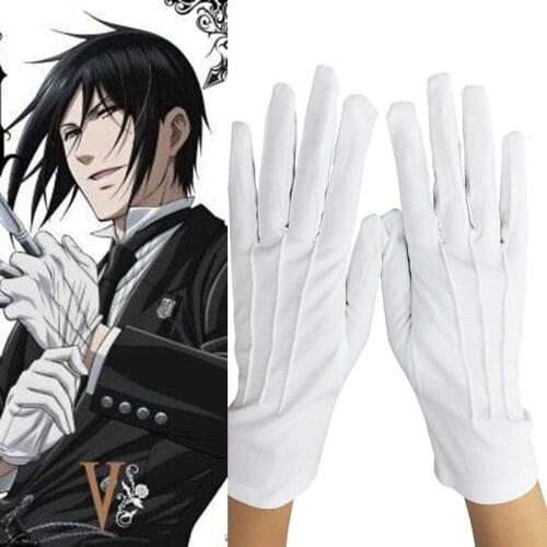 Black Butler Sebastian Michaelis Cosplay White Gloves One Pair Halloween Carnival Cosplay Costume Accessories