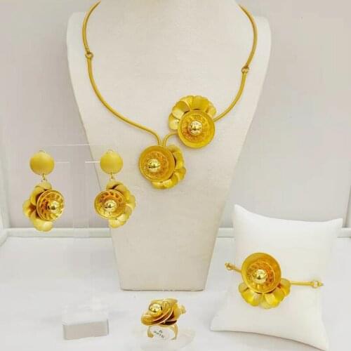Flower Copper Trendy New Arrivals Jewelry Sets Long Drop Earrings Pendant Lace Bracelet For Party Women Gift Italian Gold