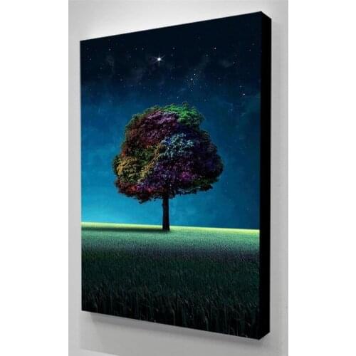 Home Decor Canvas Prints Trees Under The Stars Painting View Nature Poster Wall Art Modular Picture For Bedside Background Frame