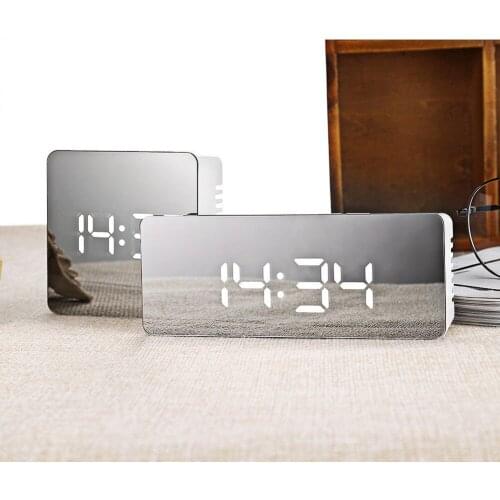 LED Mirror Alarm Clock Digital Snooze Table Clock Wake Up Light Electronic Large Time Temperature Display Home Decoration Clock