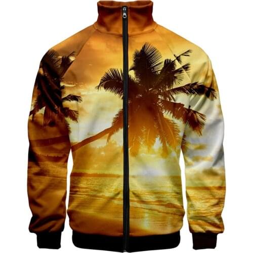 Coconut Tree Stand Collar Zipper Hoodie Men Women Ocean Sky Beautiful Seaside View 3D Sweatshirt Boys Autumn Winter Jacket Coats