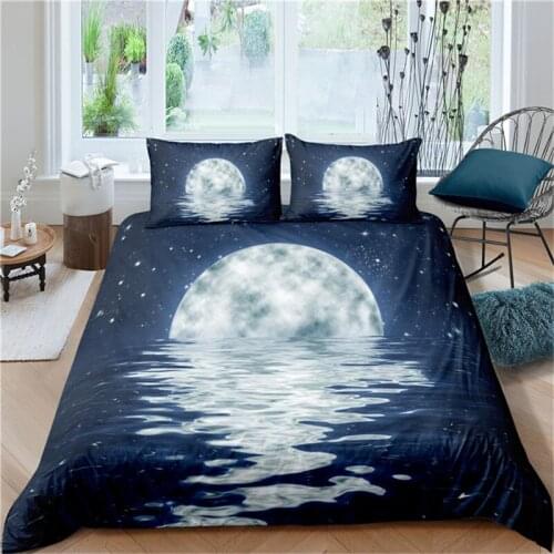 Bedding Set Luxury 3D Moon Print 2/3Pcs Comfortable Duvet Cover Pillowcase for Kids Adult Home Textile Single/Queen/King Size
