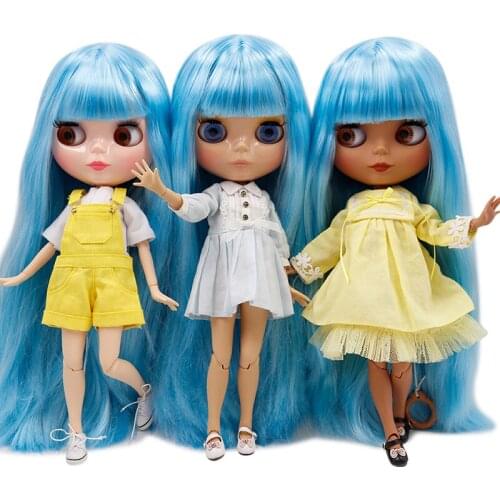 ICY DBS factory blyth doll joint body frosted face or glossy face blue long straight hair DIY sd gift toy