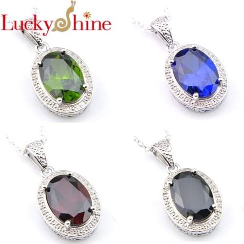 Luckyshine Mix 4 Pcs Lot Fashion Vintage Peridot Red Garnet Gem Silver Plated Fashion Necklaces Pendants for Women 2020