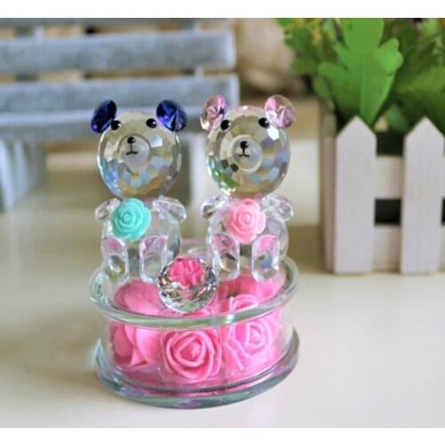 20pcs/lot Cute Crystal Bear With flowers DIY Glass Animal Miniature Love Romantic Gifts Home Decor For wedding party Favors