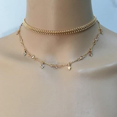 Fashion Bohemian Crystal Geometric Star Lock Necklace Ladies New Retro Pendant Multi-level Necklace Necklace Jewelry Gift