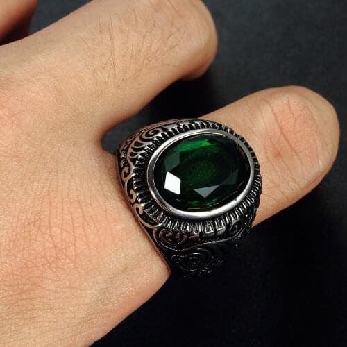 Stainless steel mens ring vintage silver blue stone titanium steel ring