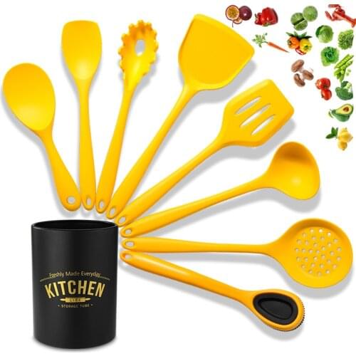 New Arrival Silicone Kitchen Tools Set Cooking Tools Utensils Set Heat Resistant Spatula Shovel Soup Spoon With Storage Box