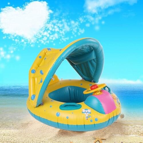 Inflatable Safe Baby Float Swimming Toys Pool Boat Rider with Detachable Sun Canopy Shade for Baby Toddler Kids Swimming Toys