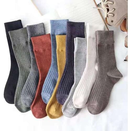 New Autumn Winter Fashion Cotton Knitted Women Socks Solid Japan Style Cute Long Socks for Women Harajuku Vintage Streetwear
