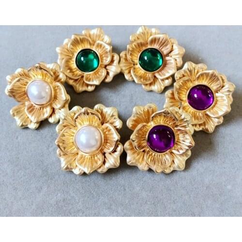 New Sweet Flower Opal Resin Elegant Pearl Stud Earrings