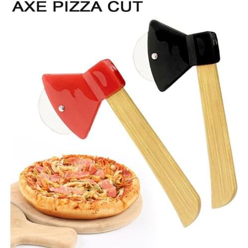 1Pcs Axe Bamboo Handle Pizza Cutter Rotating Blade Home Kitchen Cutting Tool Household Waffle Cookies Cake Cutting Knife Gadget