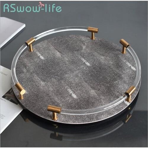 37*6cm Round Devil Fish Glass Trays Decoration Storage Trays Fruit Snack Food Tray Serving Tray For Kitchen Storage