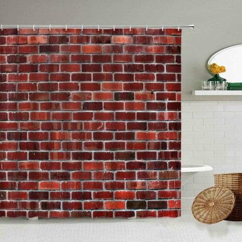 Retro Red Brick Stone Wall Shower Curtain Photography Background Cloth Waterproof Polyester Screen Bathroom Decoration With Hook