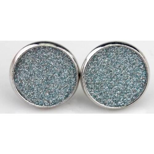 ZWPON Mini Glitter Leather Disc Stud Earrings for Women Fashion Round Leather Earrings Jewelry Wholesale