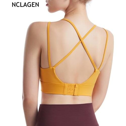 NCLAGEN Sports Bra High Support Padded Yoga Crop Top Women Gym Workout Fitness Underwear Cross Thin Shoulder Strap Push-up Tank