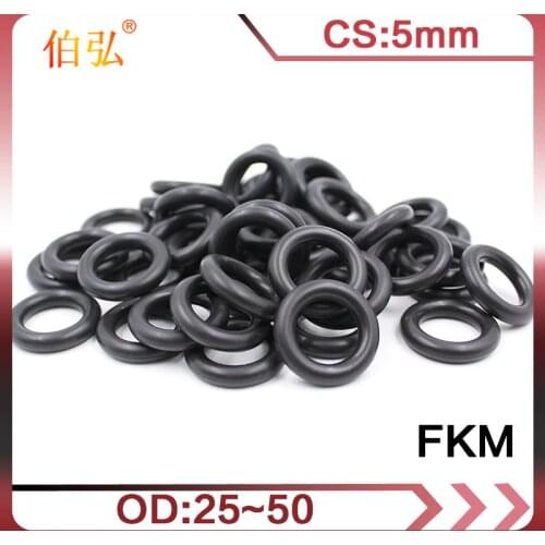 5PCS/lot Fluorine Rubber O-Ring Black FKM Sealing 5mm Thickness OD25/28/30/32/35/38/40/42/45/48/50mm Gasket O Ring seal Washer