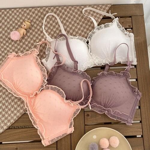 Wasteheart Spring New Women Fashion Pink Pruple Lace Wireless Bralette Panties Push Up Bra Sets Underwear Sexy Lingerie Sets