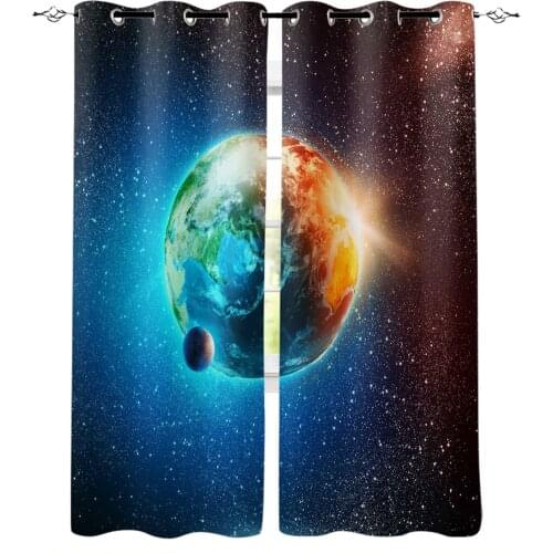 Earth Universe Space And Stars Curtain for Living Room Kids Room Decoration Bedroom Curtain Window Treatment Drapes