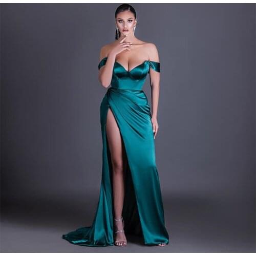 Hot Sale Elegant Girls Party Wear V-Neck Boat Neck With High Front Split Prom Dresses