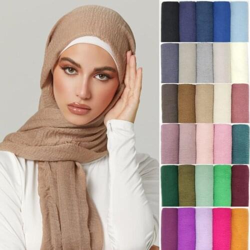 95*180CM Women Muslim Crinkle Hijab Scarf Femme Musulman Soft Cotton Headscarf Islamic Hijab Shawls Wraps Head Scarves wholesale