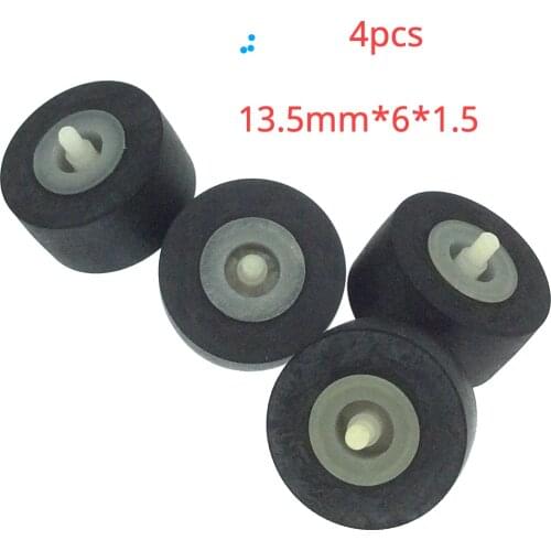 4pcs 13.5mm*6*1.5 with axis wheel belt pulley rubber audio pressure pinch roller for cassette deck tape recorder Stereo player