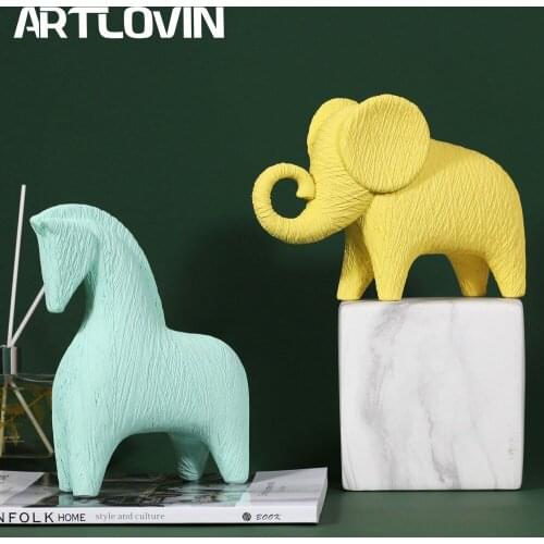 ARTLOVIN Nordic Creative Elephant Figurines Horse Sculpture Pony Resin Doll Kids Bedroom Decor Modern Living Room Decoration