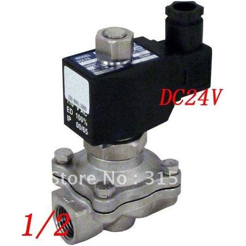 Free Shipping 5PCS/Lot 1/2'' Two Way 2 Position Solenoid Valve 24VDC Stainless Steel Valve Body Acid VITON