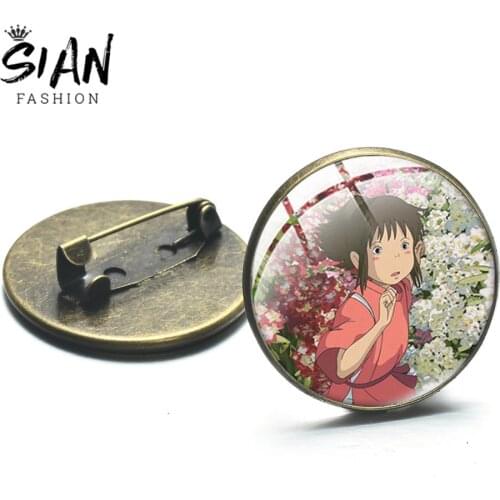 SIAN Japan Anime No Face Spirited Away Badge Hayao Miyazaki Brooches Glass Cabochon Button Cartoon Brooch Pins Accessories Gifts