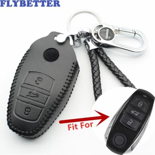 FLYBETTER Genuine Leather 3Button Keyless Entry Smart Key Case Cover For Vw Touareg Car Styling (B) L38
