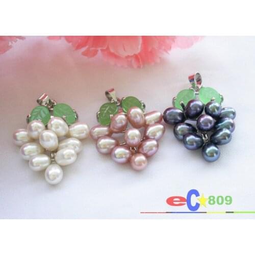 D0099 30mm rice freshwater cultured pearl jade grape pendant