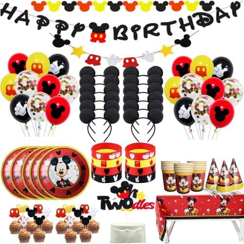 Kid 1st Mickey Mouse Childrens Theme Birthday Party Arrangement Decor Paper Cup Draw Flag Tablecloth Disposable Party Supplies