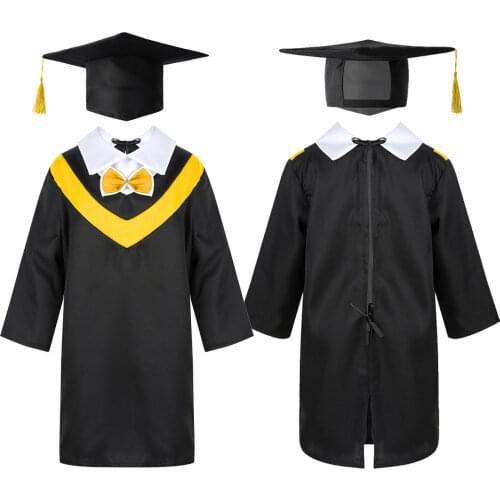 Children Preschool Primary School Graduation Gown with Tassel Cap for Kids Boys Girls Role Play Bachelor Costume Dress Up Outfit