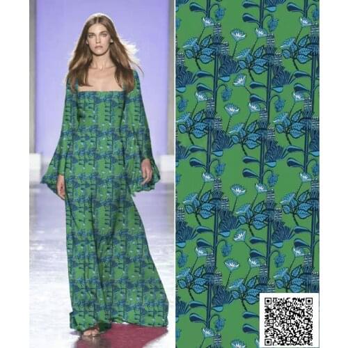 European and American printing imitation cotton digital printing fabric green plant dress shirt pants fashion fabric